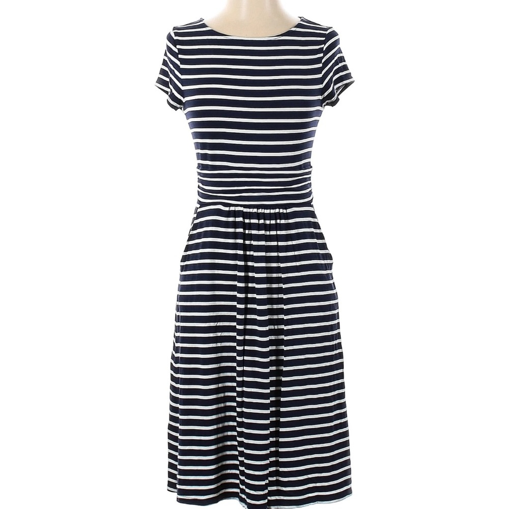 Boden Navy & White Striped Jersey Midi Dress – Size 4